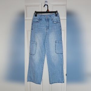 Forever 21 Light Wash Cargo Jeans High Rise Wide Leg - Size 25